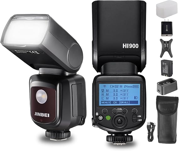 HI-900 Professional TTL Camera Flash 80Ws GN60, 1/8000s HSS, 360 Rotating Head, 2500mAh Li-ion, 3W LED Modeling lamp, 2.4G Wireless Master/Slave for Canon/Nikon/Fuji/Panasonic