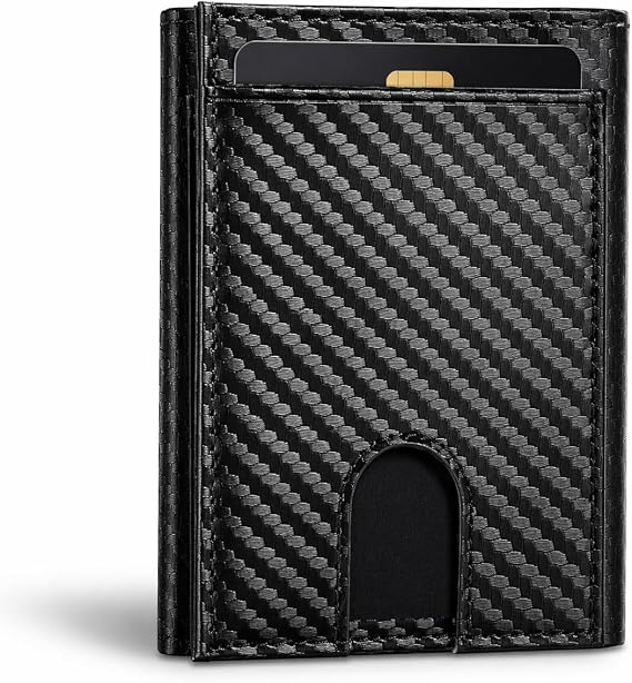 Carbon Fiber Slim Bifold Wallet for Men, RFID Blocking, Minimalist Front Pocket Design with Zipper Coin Pocket, Credit Card Holder