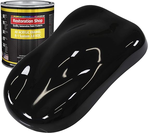 Restoration Shop Jet Black (Gloss) Acrylic Enamel Auto Paint - Quart | Professional Single Stage High Gloss Automotive Paint, Car, Truck, Equipment Coating, 2.8 VOC