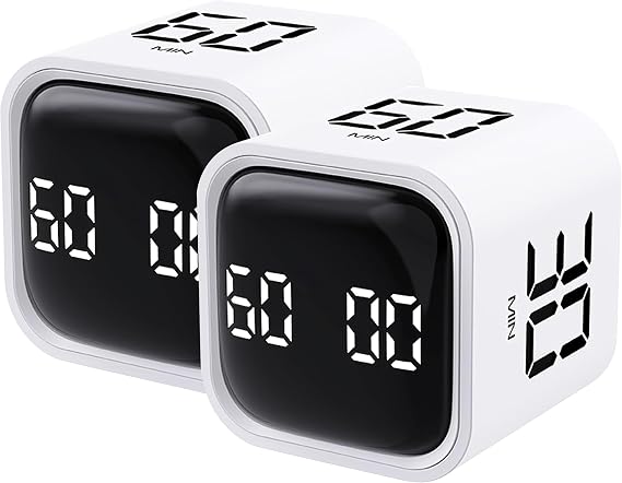 2Pcs Rotating Pomodoro Timer 5,10,30, 60 Minutes Preset,Desk Productivity Flip Timer, Visual Cube Countdown Stopwatch,Custom Modes/Vibration/High/Low Volume,ADHD Timers, for Study, Work, Kitchen