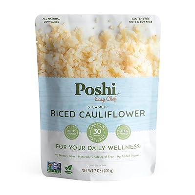POSHI Riced Cauliflower | All Natural, Fully Cooked, Ready to Eat, Non-GMO, Low Calorie  Carb, Gluten Free, Vegetable Rice, Meals, On The Go, Plant-Based, Healthy, Veggies 7oz, 6 Pack
