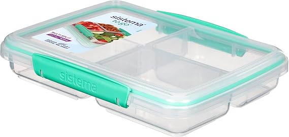 Sistema To Go Multi Split Meal & Food Container with Dividers & Clips | 820ml | BPA-Free | 1 Food Storage Container, Color May Vary