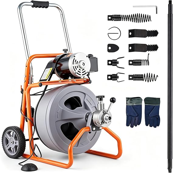 HoldwellS Drain Cleaner Machine 100Ft x 3/8", Electric Drain Auger Snake