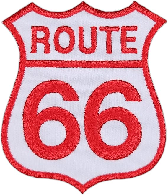Route 66 USA Red / White Iron-On Patch 7.0 x 8.2 cm