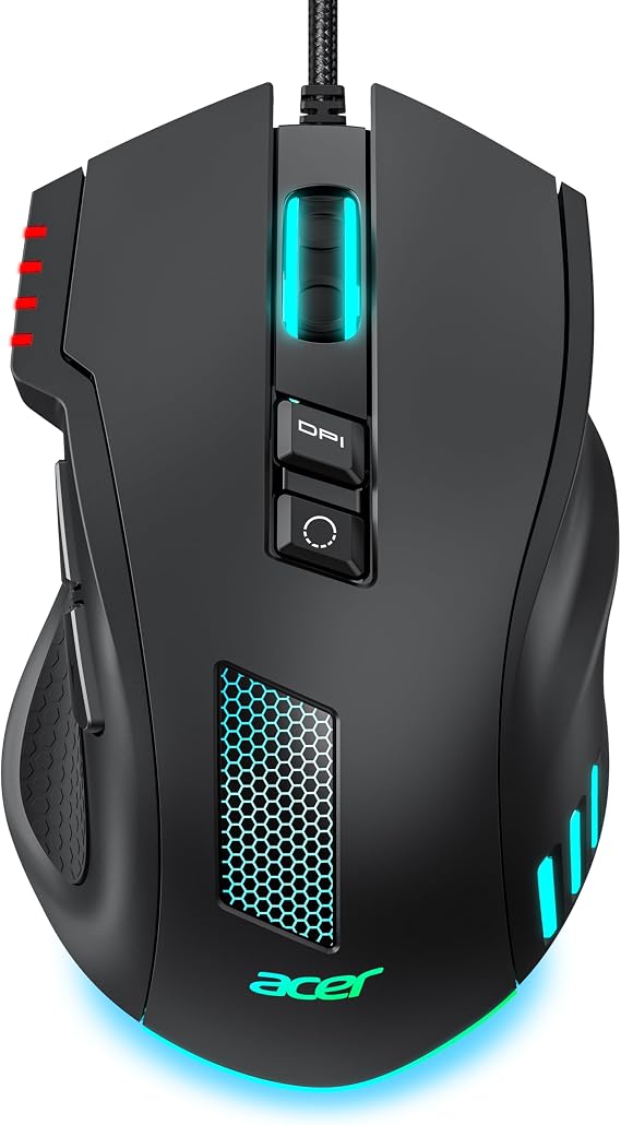 Acer Wired Gaming Mouse, 12,800 DPI RGB Ergonomic Computer Mouse for PC