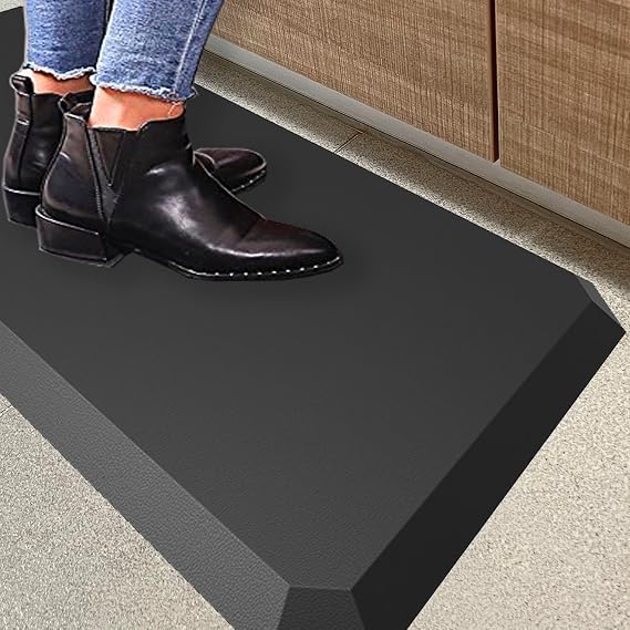 4/5 Inch Kitchen Mat Cushioned Anti Fatigue Rug Standing Desk Mats (Black) | High-density foam paired with wear-resistant leather surface, designed specifically for long-lasting comfort.