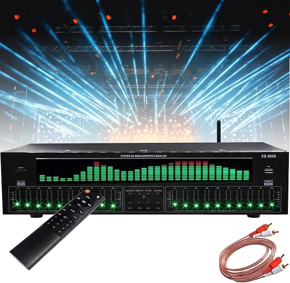 31 Bands Graphic Equalizer,Audio Digital Effects Controller,with Dedicated Remote Control & Audio Cable, 12 Rhythm Patterns,Automatic Noise Reduction, Led Music Spectrum Analyzer
