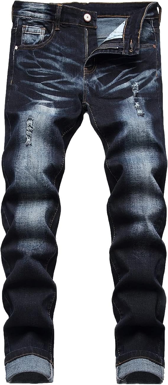 Men's Slim Fit Stretch Jeans Ripped Skinny Jeans for Men Distressed Destroyed Regular Straight Leg Fashion Comfort Flex Waist Jeans Teenager Casual Fashion Skinny Designer Denim Trousers
