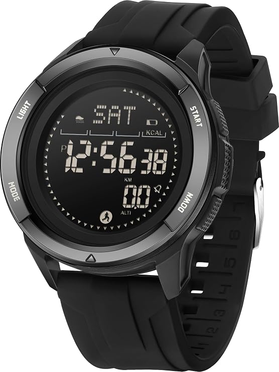findtime Men's Digital Watch Military Pedometer Step Counter Watches Compass Waterproof Tactical Sport Watch Calories Counter Pacer Running Wristwatch LED Light Stopwatch Countdown