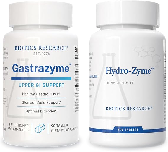 Biotics Research Gastrazyme & Hydro-Zyme Digestive Support with Vitamin U Complex, Gamma Oryzanol, Betaine HCL & Digestive Enzymes Promotes Gut Lining, Gastric pH & Nutrient Absorption-90 tab+250tab