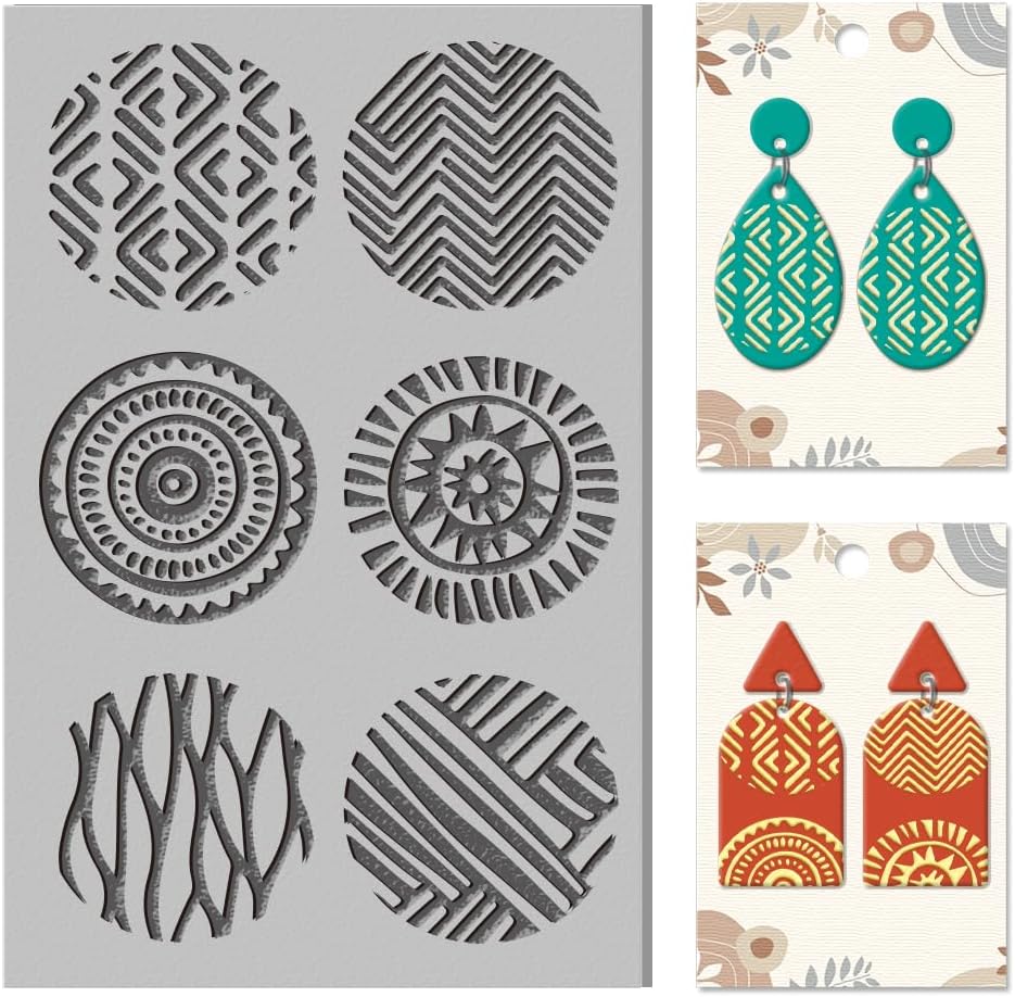 CHGCRAFT Circles Polymer Clay Texture Sheets Artistic Pattern Texture Stamp Sheets Clay Texture Mat Rubber Modeling Pattern Pad Texture Sheets for Polymer Clay Jewelry and Clay Earrings Tools