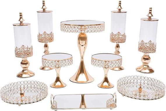 Kaibrite Cake Stands Set Metal Cupcake Holder Cake Tray Crystal with Acrylic Mirror, Dessert Display Plate Decor Serving Platter for Party Wedding Birthday Baby Shower Celebration Home Decoration