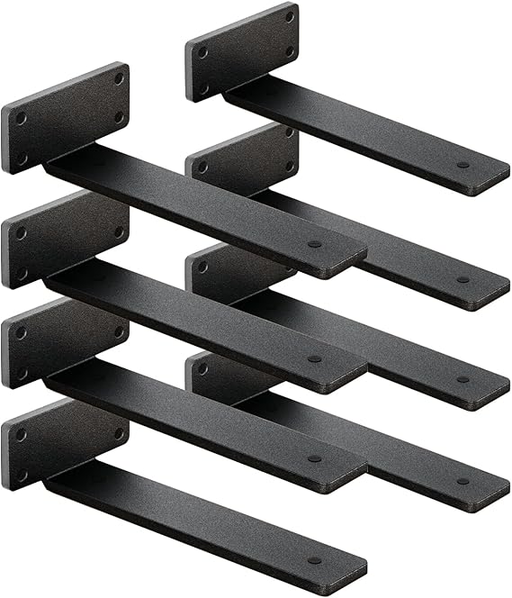 8 Pack Shelf Brackets 12 Inch Floating Shelf Bracket 1/5 inch Thick Heavy Duty Hidden Shelf Brackets Iron Metal Brackets for Shelf Support with Screw Included