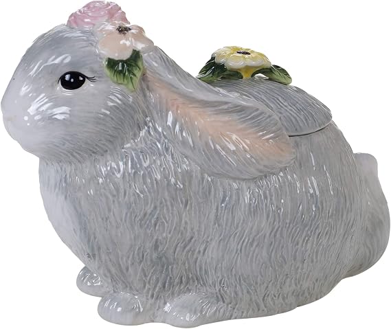 Sweet Bunny 3D BUNNY COOKIE JAR, 8 Inch Hand-Painted Ceramic Canister, Easter Bunny Kitchen Decor, Spring Countertop Storage for Cookies, Treats, and Sweets