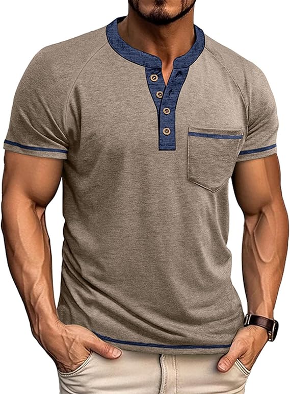 Mens Henley Shirts Button Short Sleeve Shirts Casual Fashion Summer Tee Tshirts with Pocket