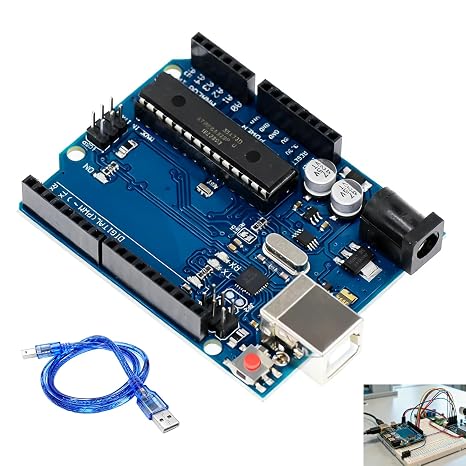 UNO R3 Board Compatible with Arduino with USB Cable, Development Board Microcontroller for Electronics Projects STEM Education Robotics Prototyping, 5V USB & 7V-12V DC Input, Fast Transfer Rates