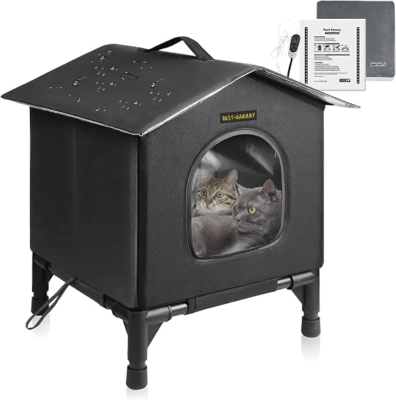 Rest-Eazzzy Elevated Heated Cat House for Outdoor, Weatherproof & Insulated