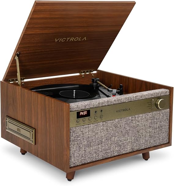 Victrola Century - 6-in-1 Bluetooth Record Player - Walnut | Mid-century music center plays vinyl, CD, cassette and aux, VINYLSTREAM streams records to Bluetooth speakers