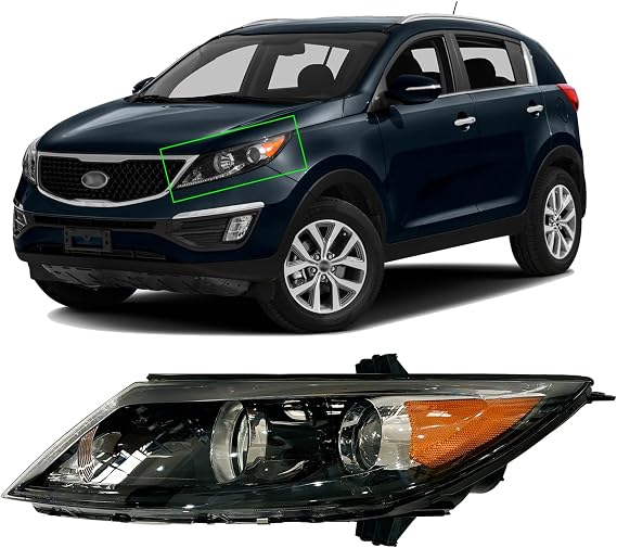 Headlight Assembly Compatible with 2011 2012 Kia Sportage w/Bulbs Halogen Headlamp(Left Driver Side)