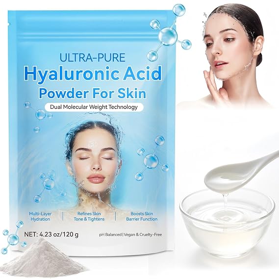 Hyaluronic Acid Powder, 100% Ultra-Pure Hyaluronic Acid Serum Powder for Skin, High Molecular Weight, Deep Hydration and Moisture Support Hyaluronic