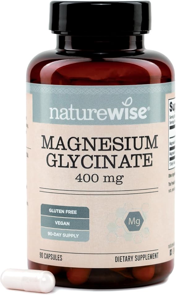 NatureWise Magnesium Glycinate 400 mg - High Absorption Chelated Magnesium Glycinate for Sleep, Relaxation, Muscle & Bones* - Gentle on Stomach, Vegan, Non-GMO - 90 Capsules[90-Day Supply]