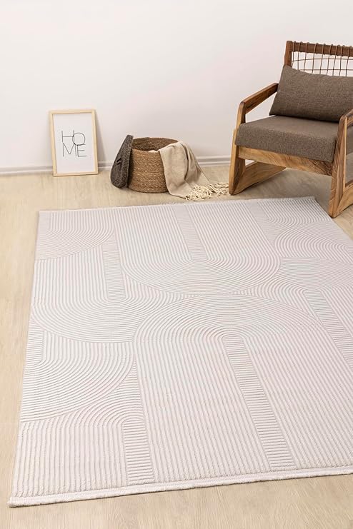 Farahan Beyaz Geometrik Tozumaz Salon Koridor Balkon Teras Bahçe Oturma Odası Halısı A0861A, 60 x 100