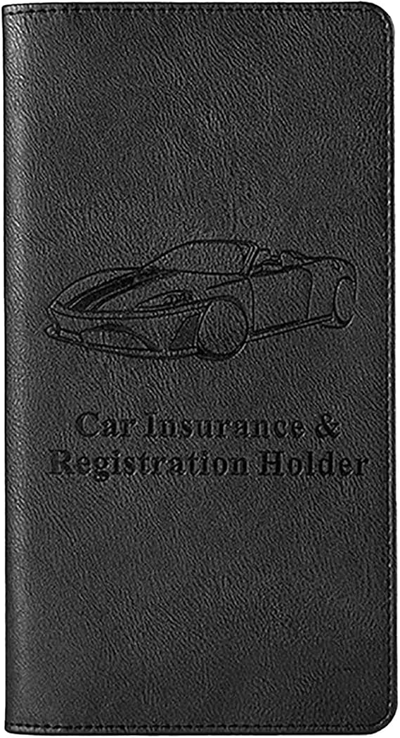 Car Document Holder Organiser, Leather Vehicle Insurance and Registration Holders Wallet Case Travel Card Holder for ID Card, Driving Licence, Key Contact Information Cards, Black