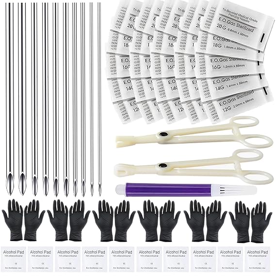 Piercing Kit 44pcs - Usiriy Piercing Needle Kit with 20G 18G 16G 14G 12G