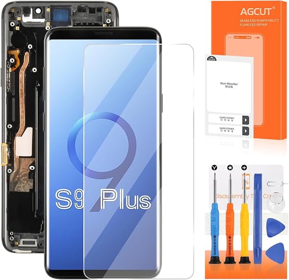 Screen Replacement for Samsung S9 Plus LCD Display for Samsung Galaxy S9+ SM-G965F SM-G965U SM-G965W 6.2 inch Incell Digitizer Touchscreen Assembly with Repair Tools (Black with frame, No Fingerprint)
