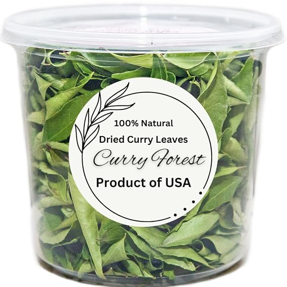 CurryForest Premium Dried Curry Leaves-100% Natural, Pesticide-Free Whole Leaves, USA Grown, Air Dried.