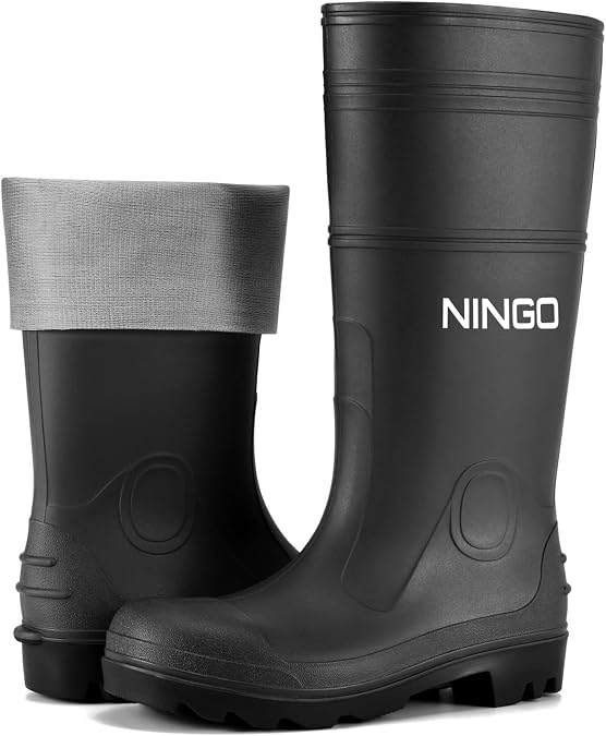 NINGO Men's Steel Toe Rain Boots, Waterproof Slip Resistant Rubber Boots | Seamless PVC Rainboots, Puncture Resistant Outdoor Fishing Gardening Boots for Men, for Agriculture, Industrial & Working