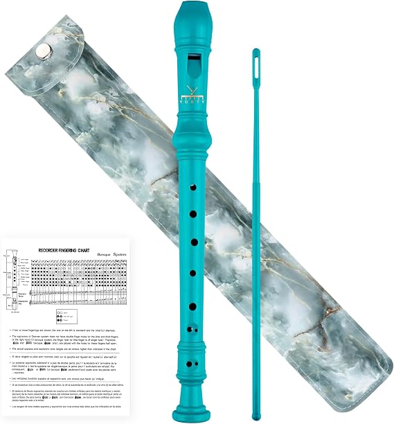 Soprano Recorder Instrument for Kids Students 8-Hole Flute Baroque Fingering with Cleaning Rod for School Beginners, Turquoise Premium