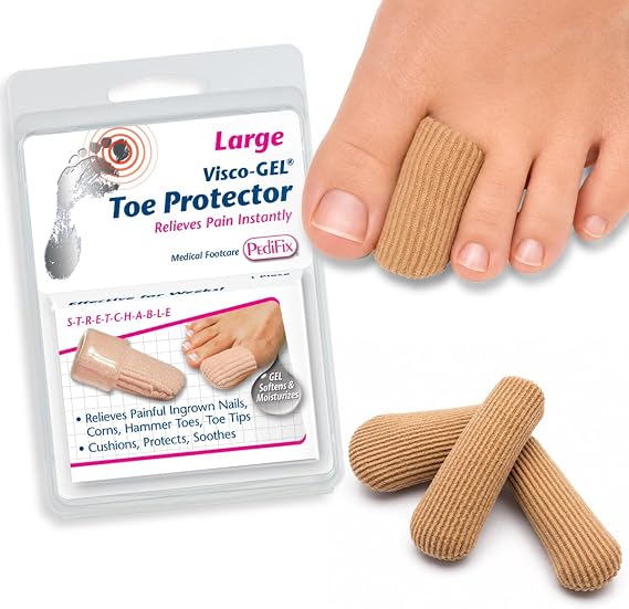 Pedifix Visco-GEL Toe Protector, Gel Cap for Corns & Hammer Toe Large | Fabric-covered Visco-GEL cushions corns, blisters, ingrown nails and hammer toes while moisturizing skin. Trim to fit.