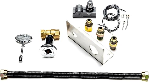Fire Pit Gas Burner Connection Kit- Complete with 1/2 inch Non-Whistle Flex Line, Matched Ball Valve, and Spark Ignition Kit Including Stainless Mounting Plate