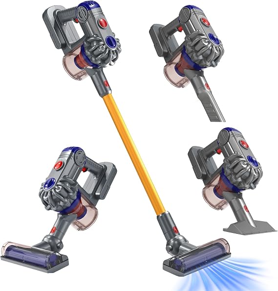 Tsomtto Kids Vacuum that Really Works, 3-in-1 Kids Cleaning Toy Set for 3 4 5 6+ Year Old Toddler Pretend Play Toys Vacuum Cleaner with Real Suction Birthday for Boys Girls Ages 3-5