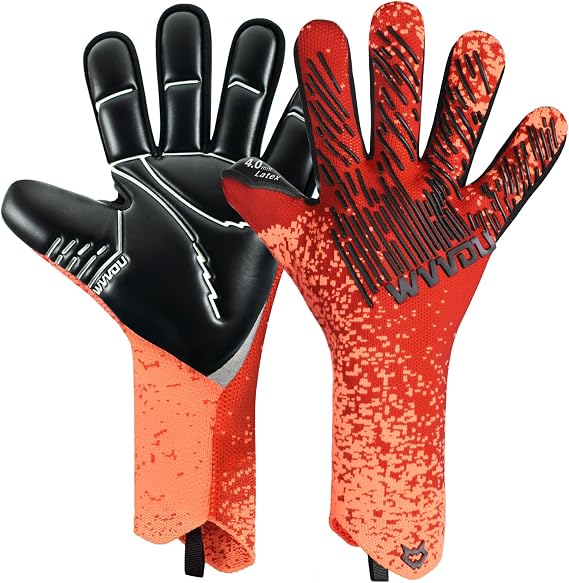 WVVOU Soccer Goalie Gloves Youth & Adult,Goalkeeper Gloves with 4+3mm Super Grip Latex Palm, Ultra Breathable Knitted Strapless,Non-Slip All Weather Football Gloves for Training & Matches
