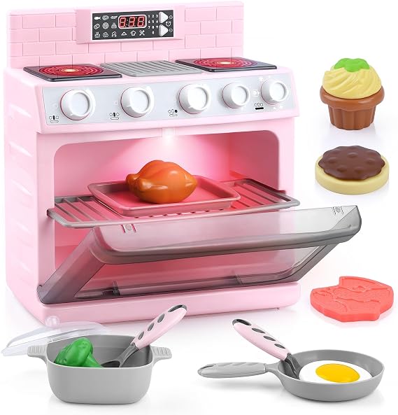 Kids Kitchen Set with Toy Oven & 11 Accessories for Boys Girls Age 3+