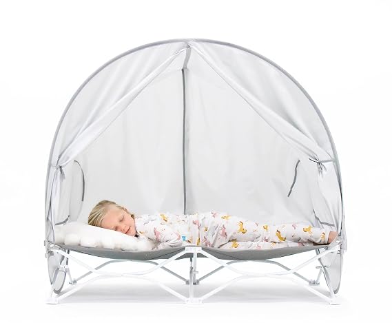 Regalo My Cot Deluxe Portable Toddler Bed with Canopy, Foldable Kids Travel Bed & Camping Cot with UPF 50 Sun Protection, Ages 25, 48 x 24.5 x 9, Gray