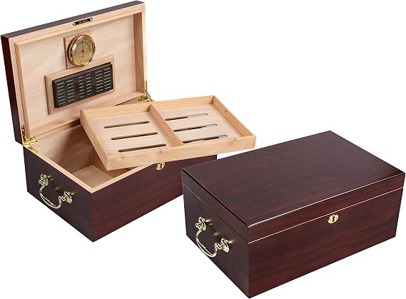 Prestige Import Group Monte Carlo Wood Cigar Humidor with Side Handles - Up to 120 Capacity - Color: Dark Cherry