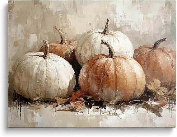 ART Vintage Halloween Canvas Wall, Pumpkins Poster Print Framed, Vintage Oil Painting Canvas and Dark Academia Decor Horror Creepy Wall Decor for Halloween Party 16x20nch