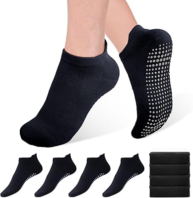 Pilates Socks Grip for Women Non-Slip Grippy Yoga Socks Ankle for Barre, Ballet, Barefoot Training & Hospital Use