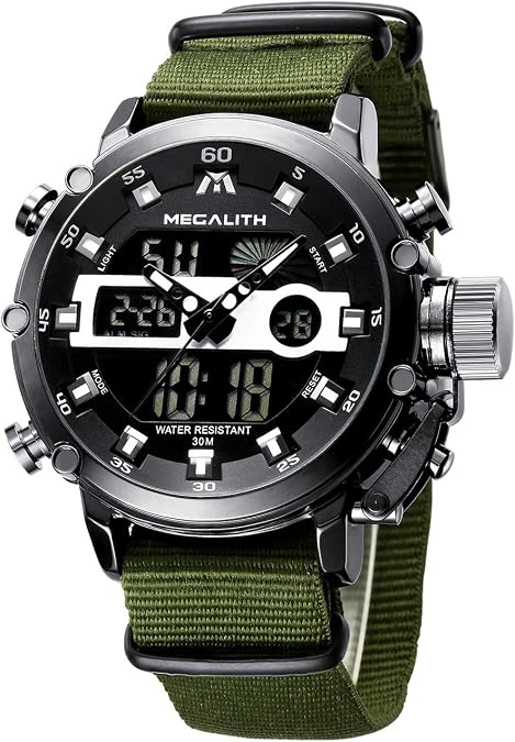 MEGALITH Mens Watches Waterproof Digital Military Sport Tactical Multifunction Heavy Duty Led Rugged Watch for Men, Alarm Stopwatch, Nylon/Leather Strap