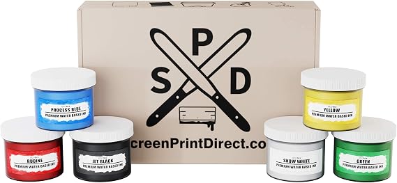Ecotex Water Based Screen Printing Ink Set (6 Color, 8 oz.) | Ecotex Water Based Fabric Ink, Silk Screen Ink, Ink for Shirt Printing - Screen Printing Kit, Discharge Activator