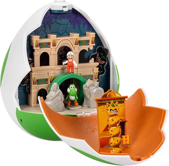The Super Mario Galaxy Movie 9-Inch Yoshi Egg Playset with 1.5 Yoshi and Exclusive Fire Mario Action Figures, Opens to Reveal Double-Sided Playset!