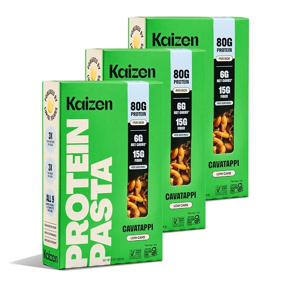 Kaizen Low Carb Pasta, 20g Protein, 6g Net Carb, Cavatappi 8 Oz (3-Pack)