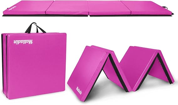 Matladin 8' Folding Gymnastics Gym Exercise Aerobics Mat, 8ft x 2ft x 2in PU Leather Tumbling Mats with Hook & Loop Fastener for Stretching Yoga Cheerleading Martial Arts