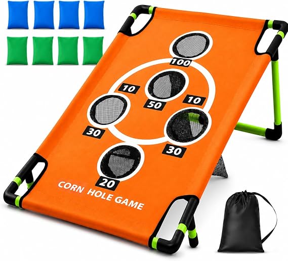 2026 Upgraded Arcade Style Cornhole Board with 8 Bean Bags|3x2 FT Regulation Corn Hole Games|15+ Multi-Games| Durable All-Weather Fabric for Outdoor Fun Camping Travel Beach Yard Backyard Lawn