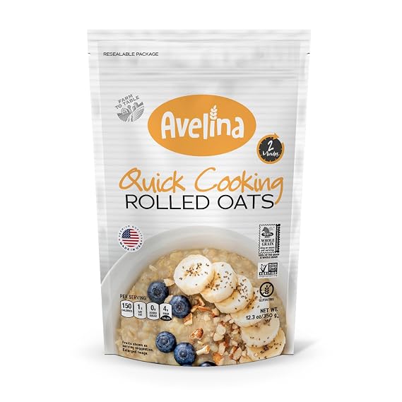 Avelina Quick Cooking Rolled Oats - Kosher, Non-GMO & Gluten-Free Oatmeal with No Added Sugar (12.3 oz)