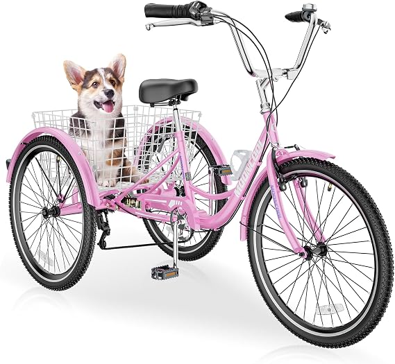 DoCred Adult Trikes, 20/24/26 Inch 7 Speed Adult Tricycles, Three Wheel Bikes with Basket for Women and Men, Cruise Bike Adults Tricycle for Recreation Shopping Exercise, Multiple Colors
