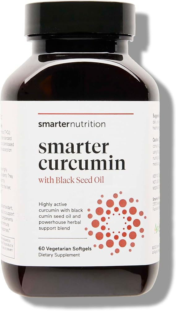 SMARTERNUTRITION Curcumin Softgels - Vegan High Absorption 400 mg Turmeric Supplement + Black Seed Oil & Ginger - 95% Tetrahydrocurcuminoids Non-GMO, USA Manufactured - 60 Ct[30 Servings]